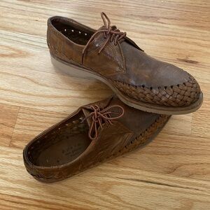 Mexican Moccasin Huarache Mens 12 lace up shoe braided leather brown Beach